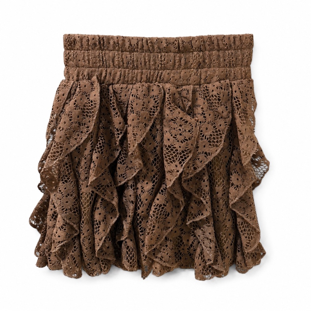 Rachel & Chloe Brown Lace Ruffle Mini Skirt Cottagecore Boho Size Small - Picture 2 of 8